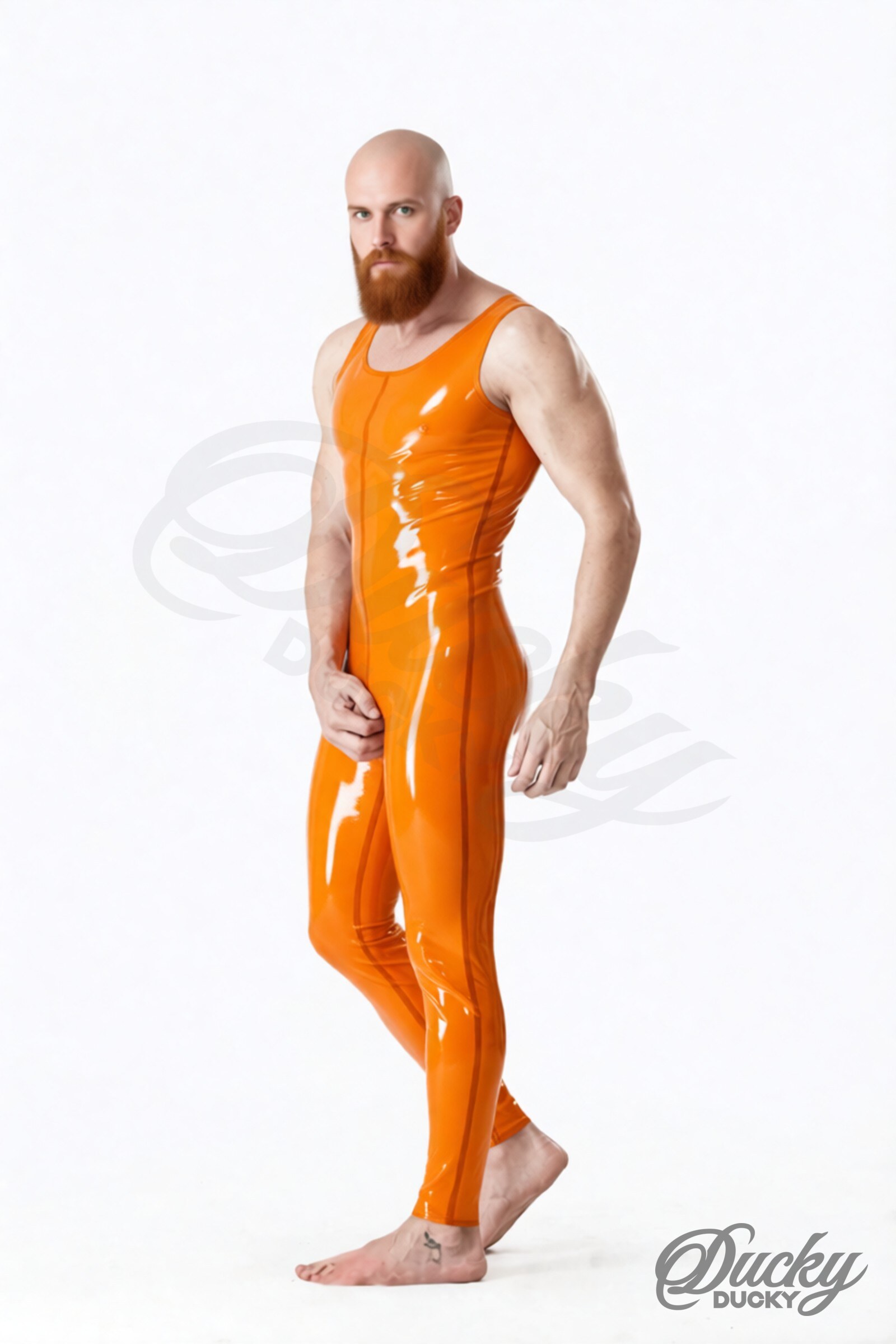 Arena – tuta in latex da uomo senza maniche, aperta sul retro