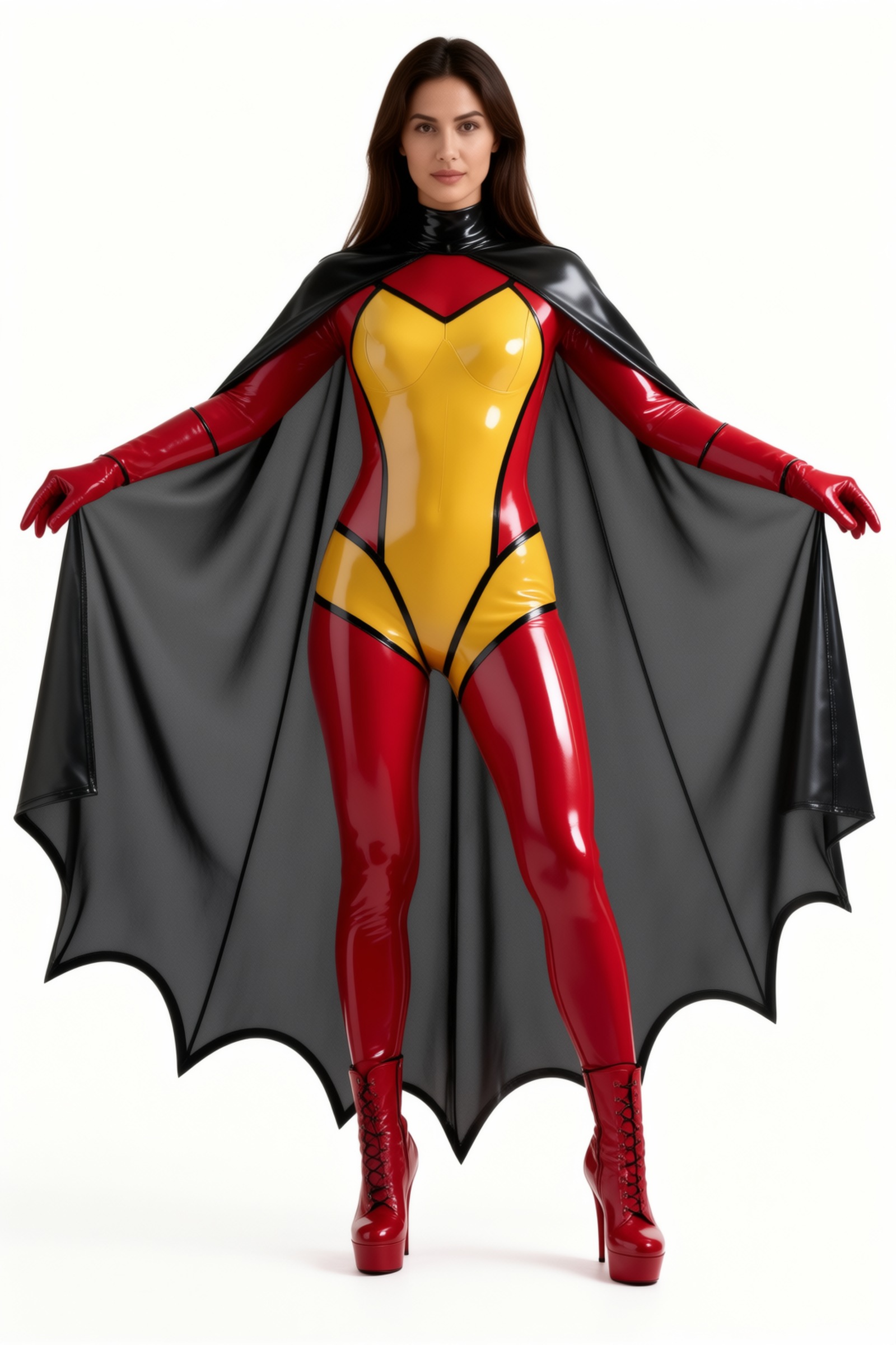 Envergure – latex catsuit med gennemskinnelig kappe