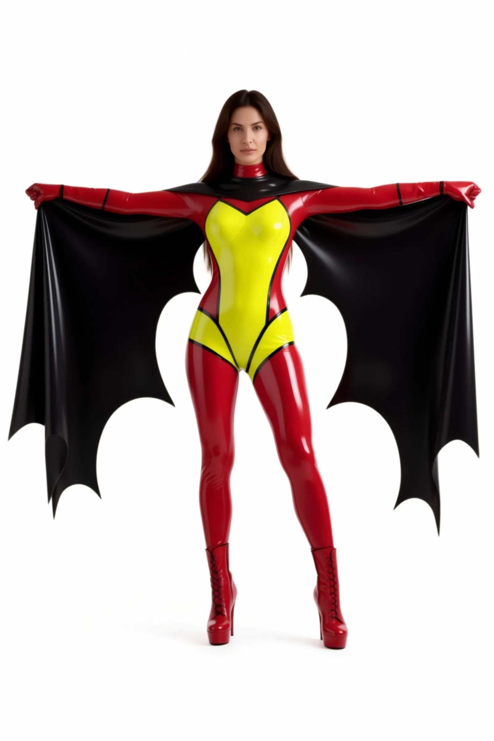Envergure – latex catsuit med gennemskinnelig kappe