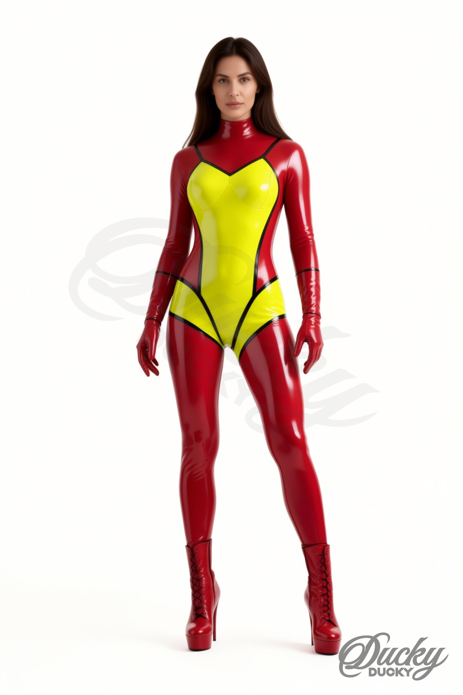 Envergure – latex catsuit med gennemskinnelig kappe