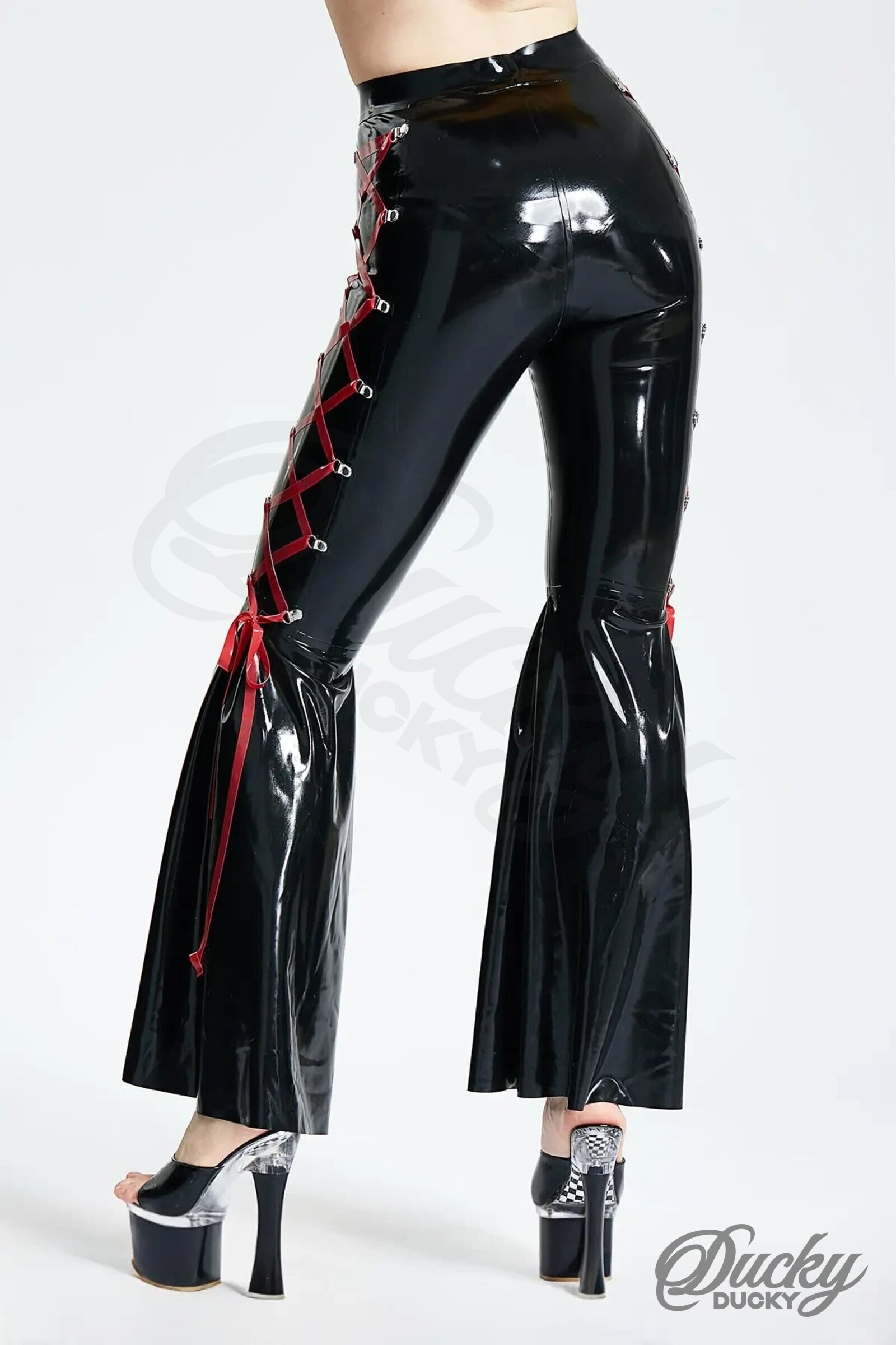 Funky – Pantalon latex évasé lacé