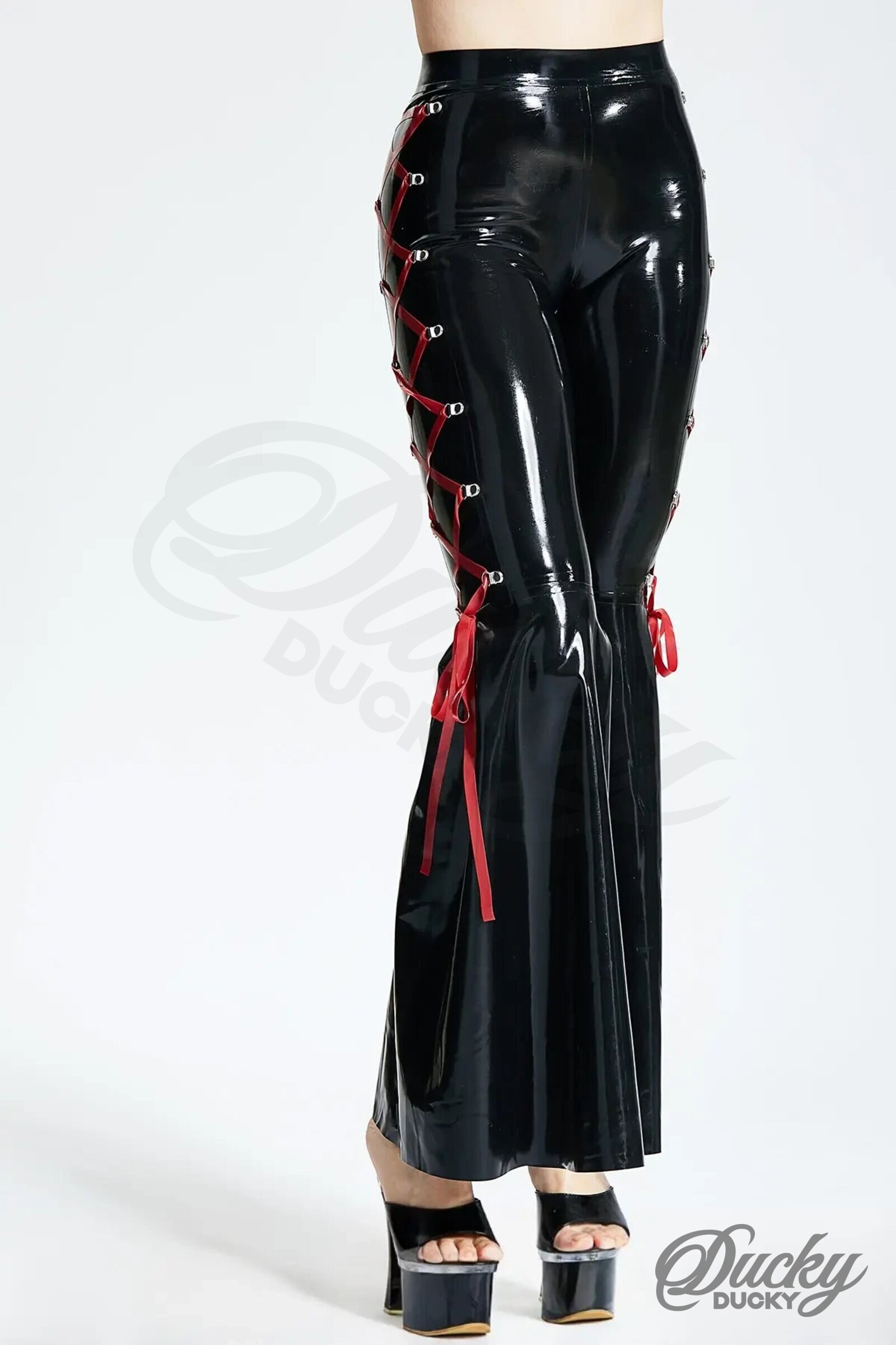 Funky – Pantalon latex évasé lacé