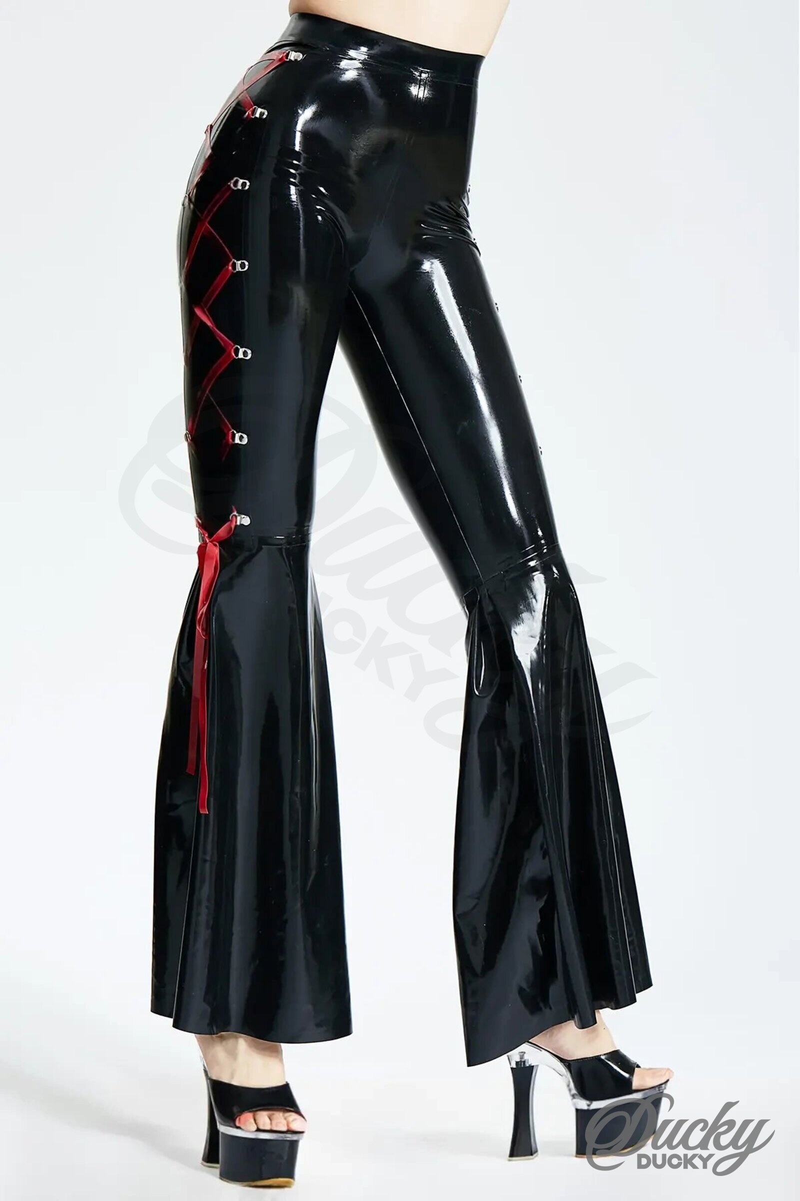 Funky – Pantalon latex évasé lacé