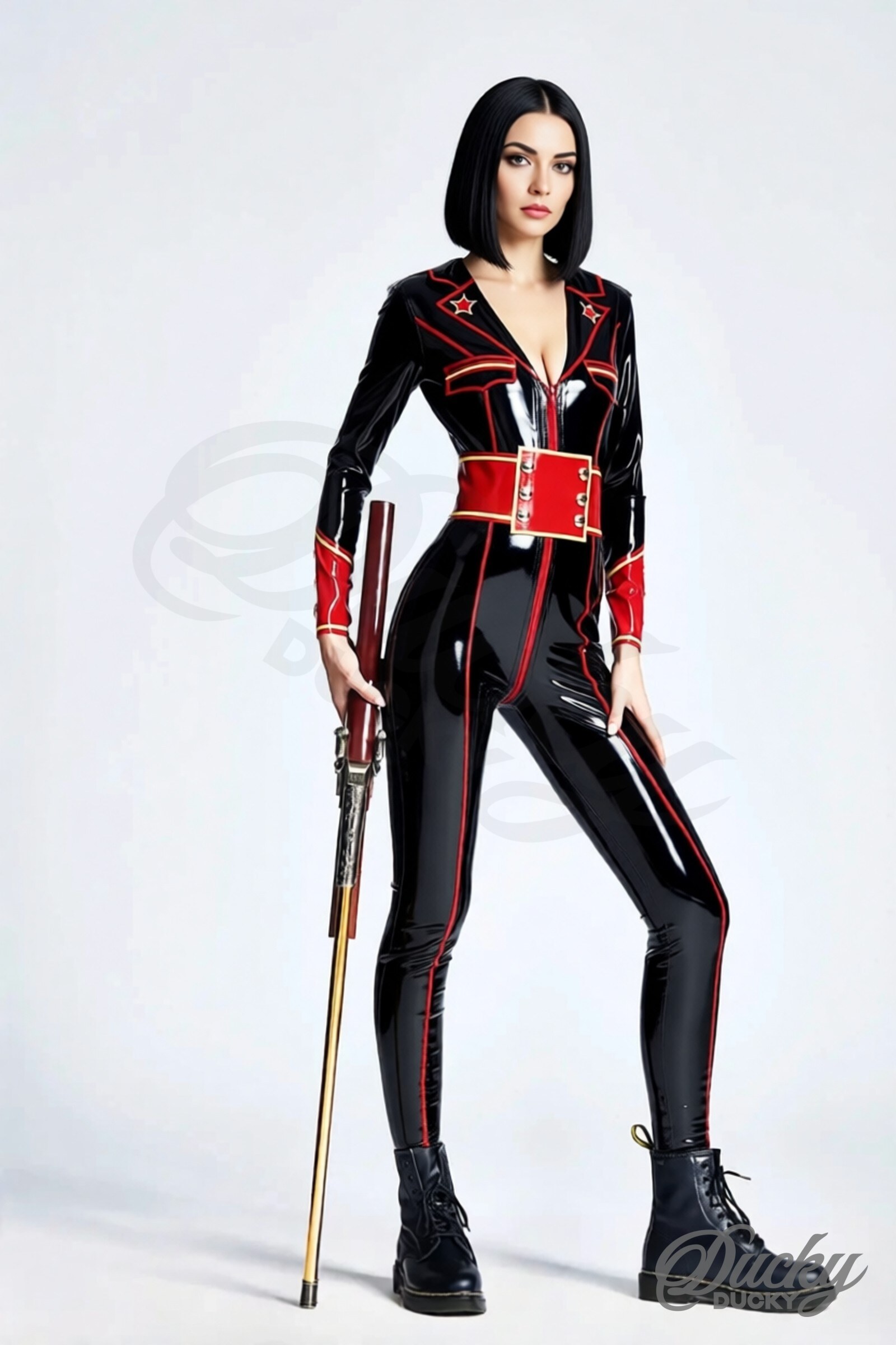 Kommandeur – Latex-Catsuit im Militär-Stil