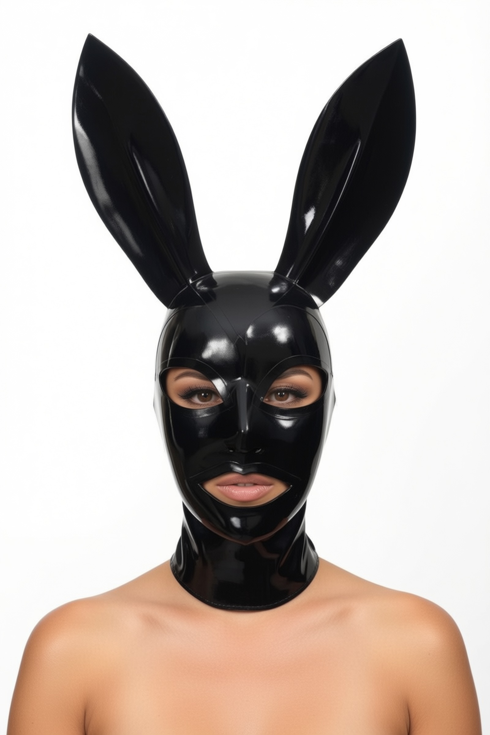 Lapine – cagoule latex noire à oreilles de lapin