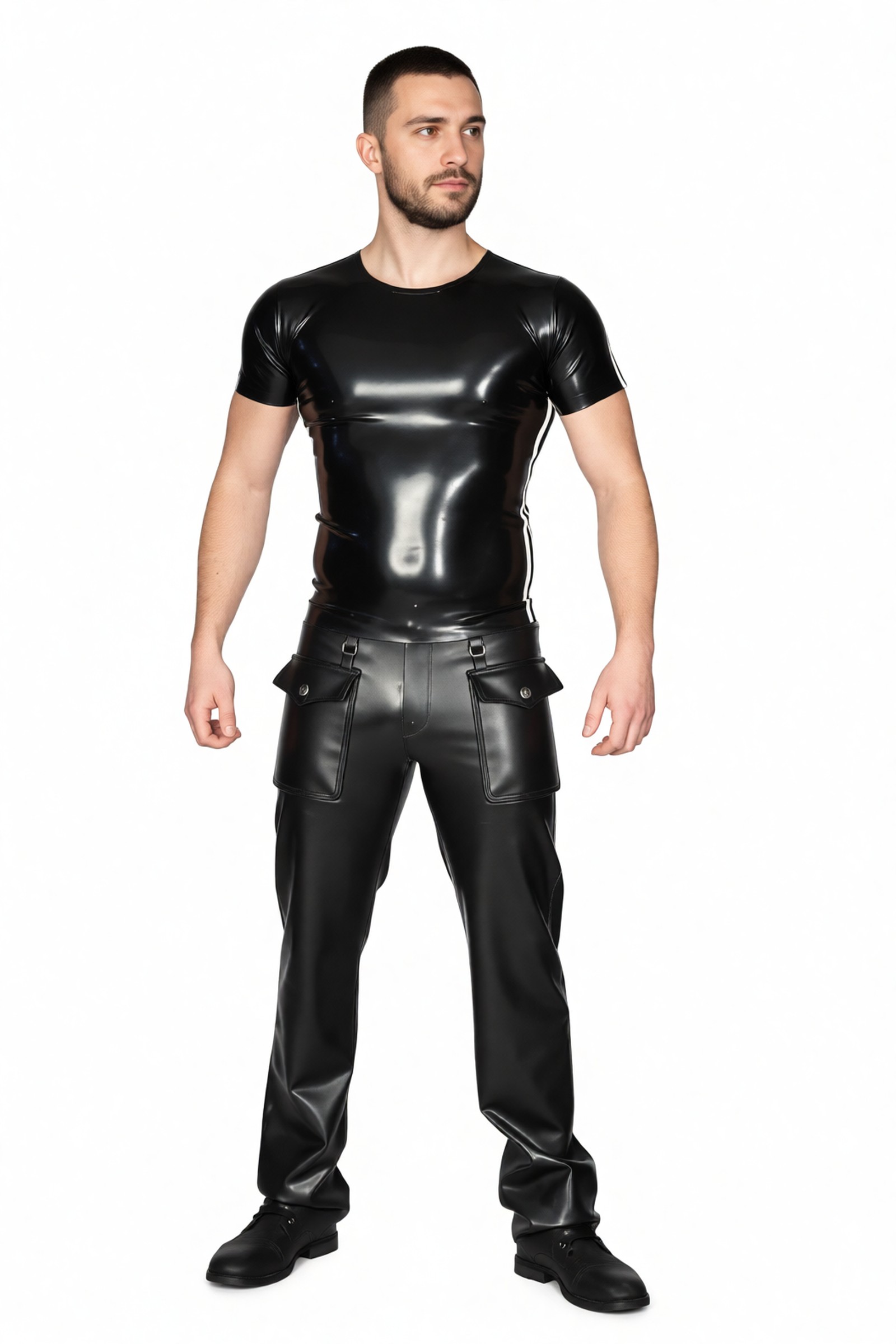 Rider – men’s straight-leg latex trousers with real pockets