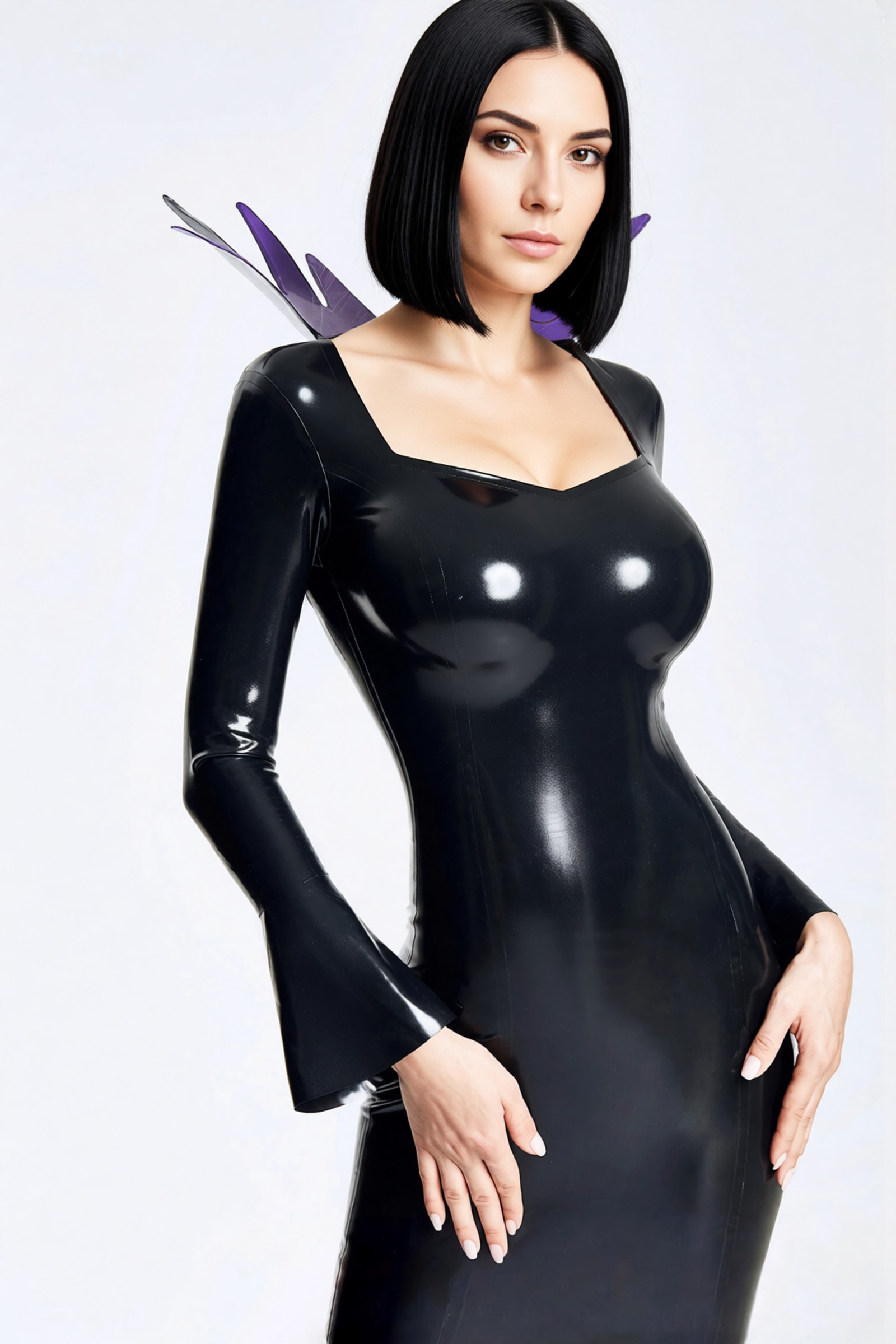 Morgane – long-sleeved latex dress with spiked collar