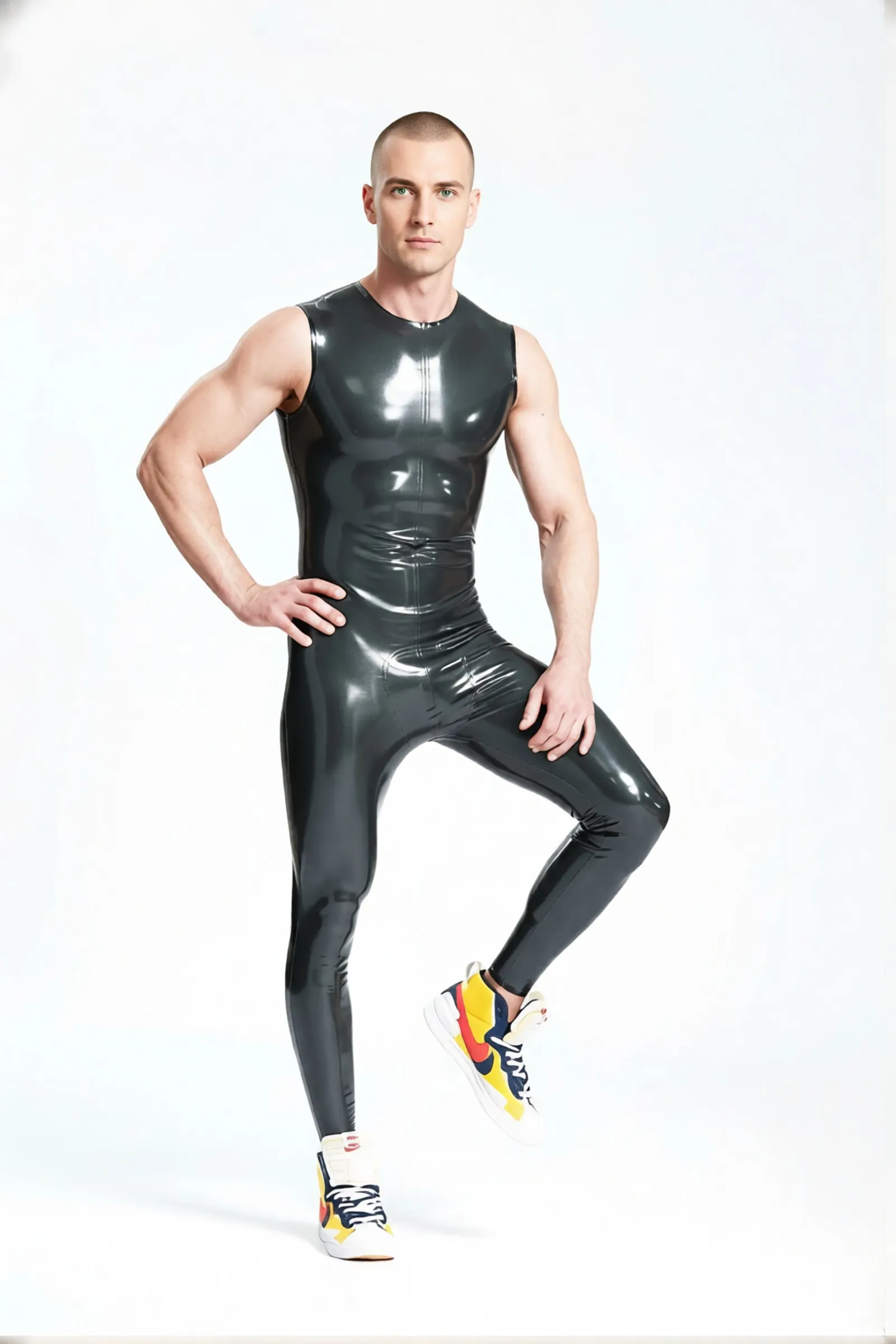 Atlas – men’s sleeveless latex catsuit, round neck