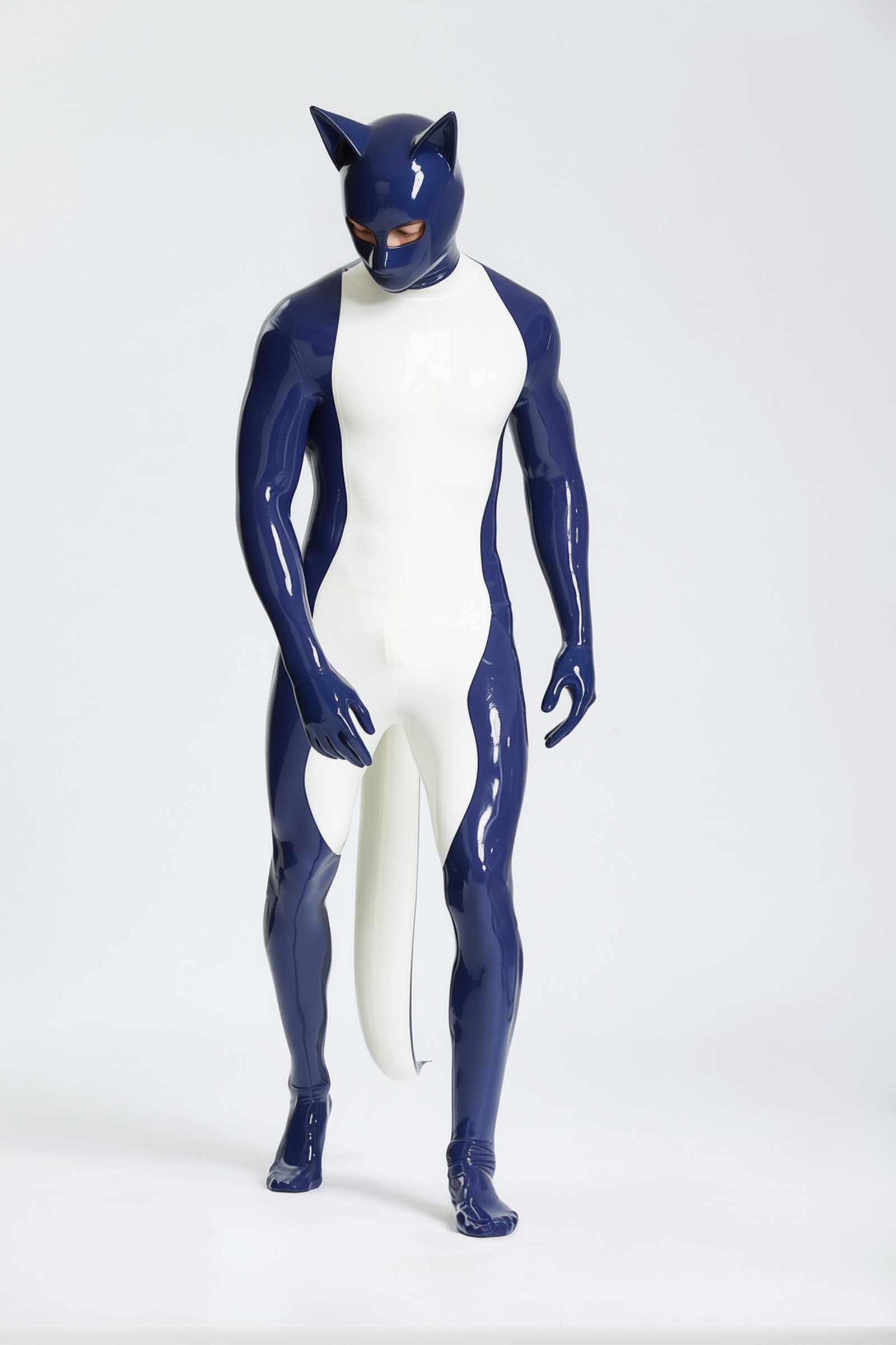 Matou – latex katte-catsuit til mænd, oppustelig hale som tilvalg