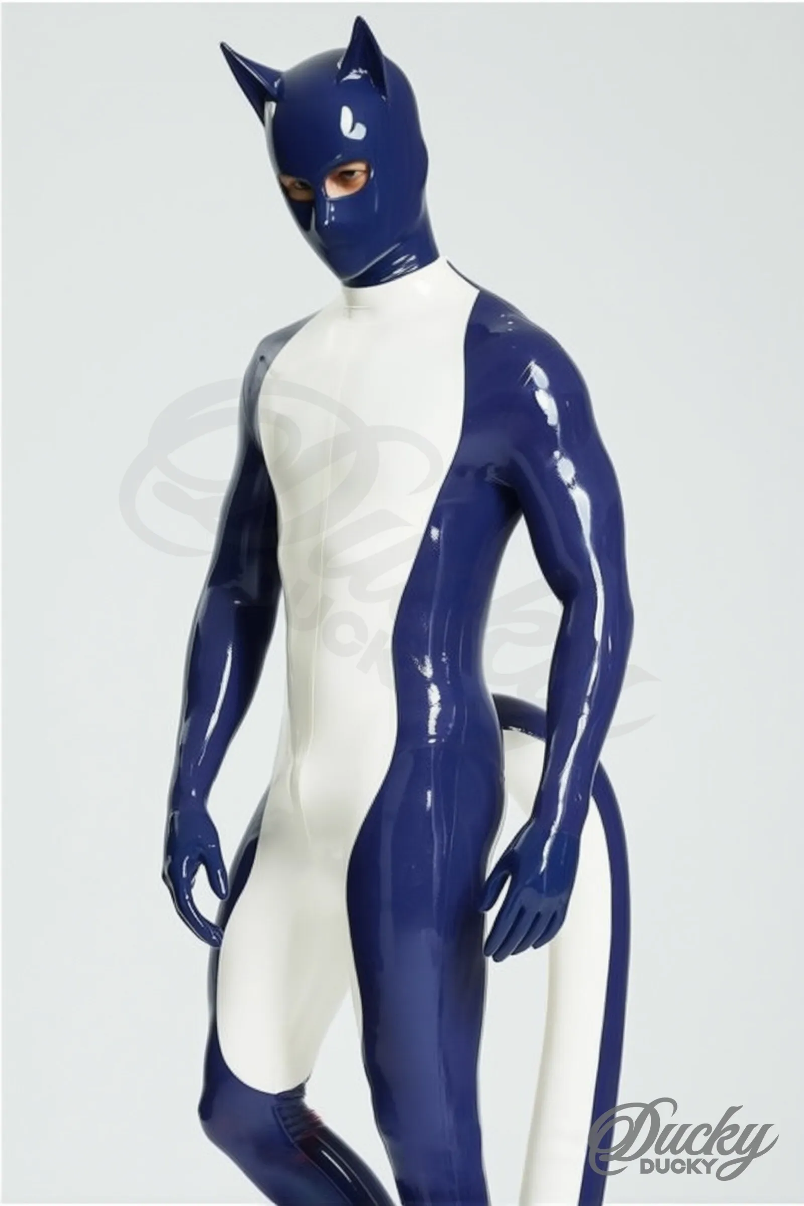 Matou – combinaison latex homme chat, queue gonflable incluse
