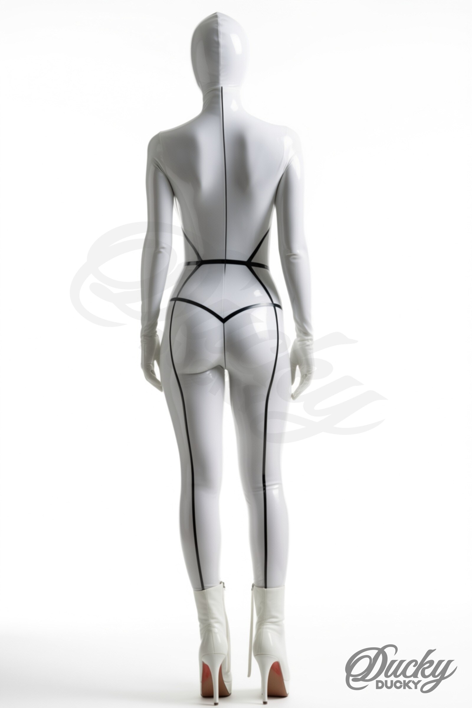 Néon – weißer Latex-Catsuit mit schwarzen Linien