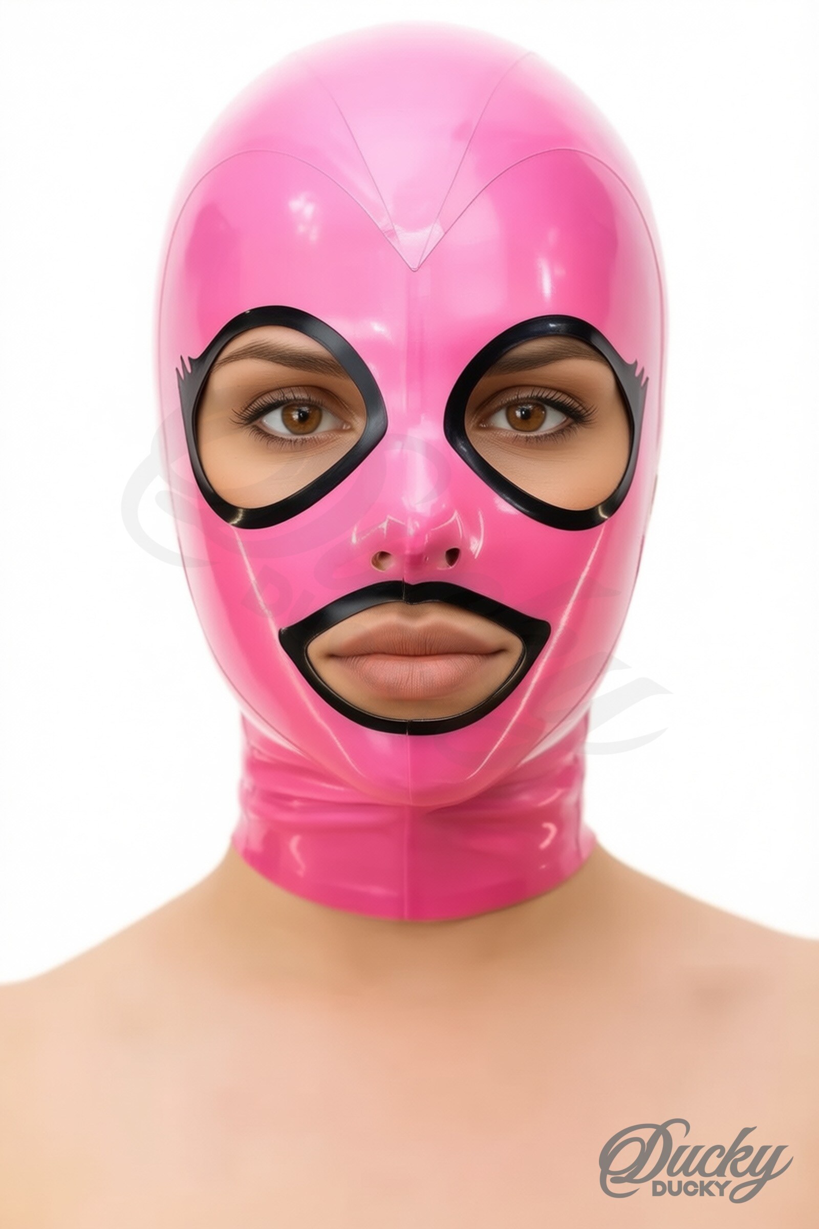 Praline – rózsaszín latex maszk fekete kontúrokkal - 2. kép