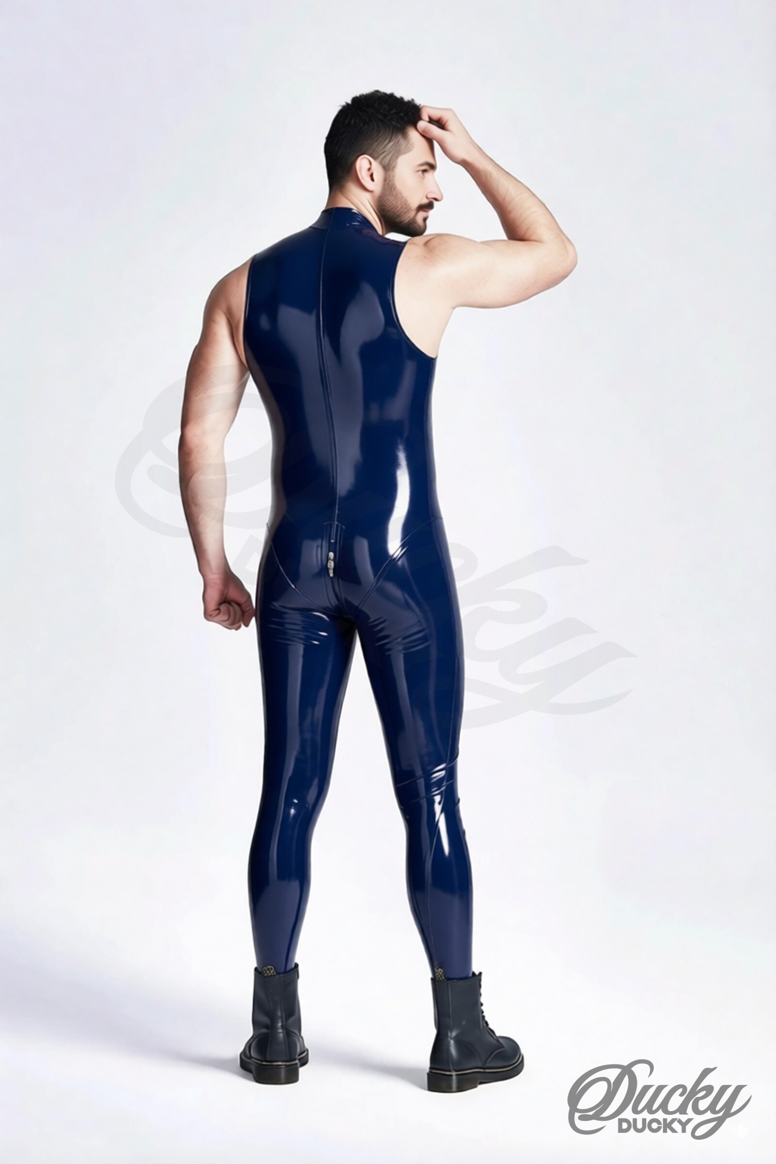 Ranger – męski catsuit lateksowy bez rękawów, zamek przez krok