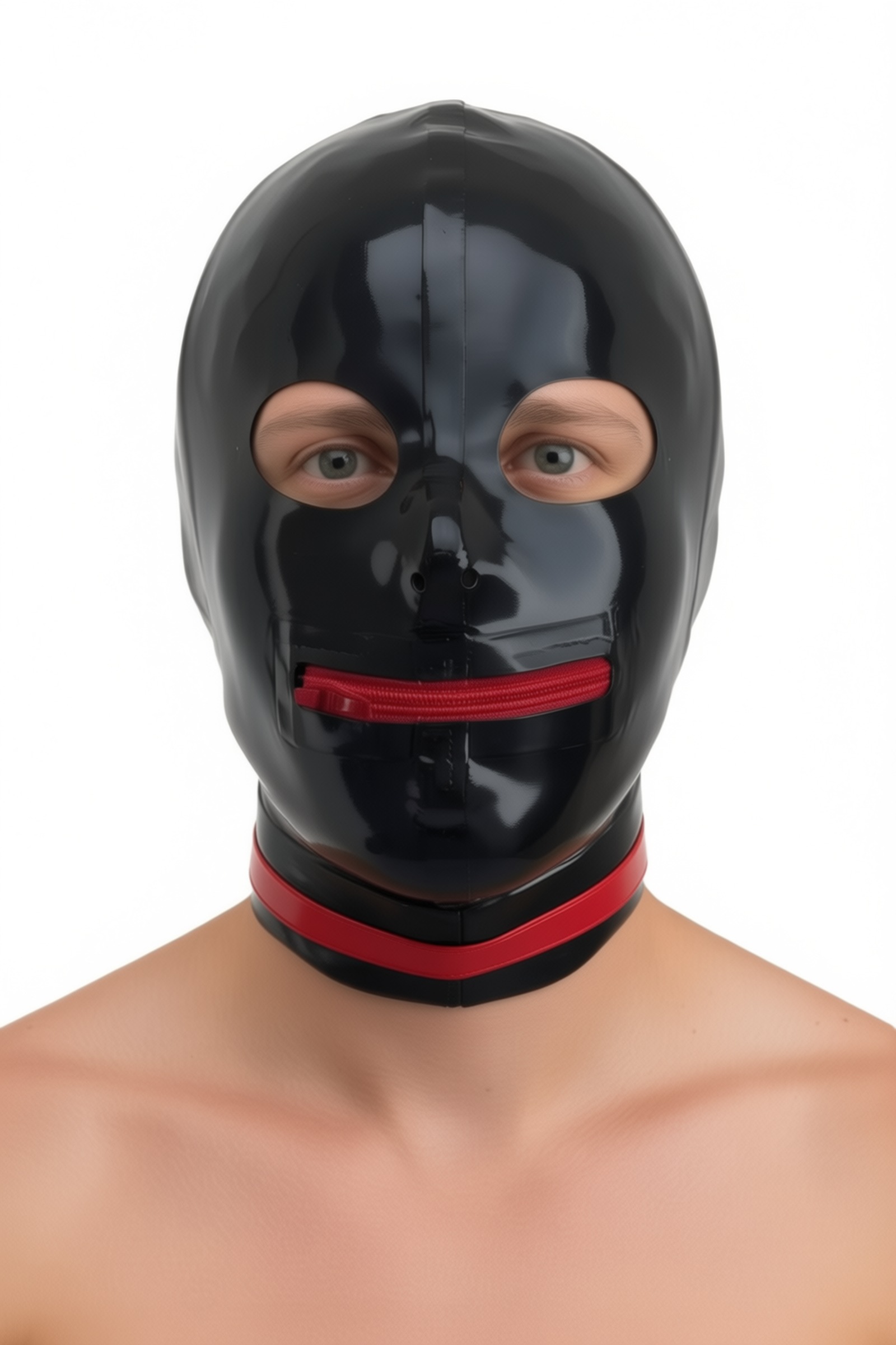 Ronin – cagoule latex noire à grands yeux rouges