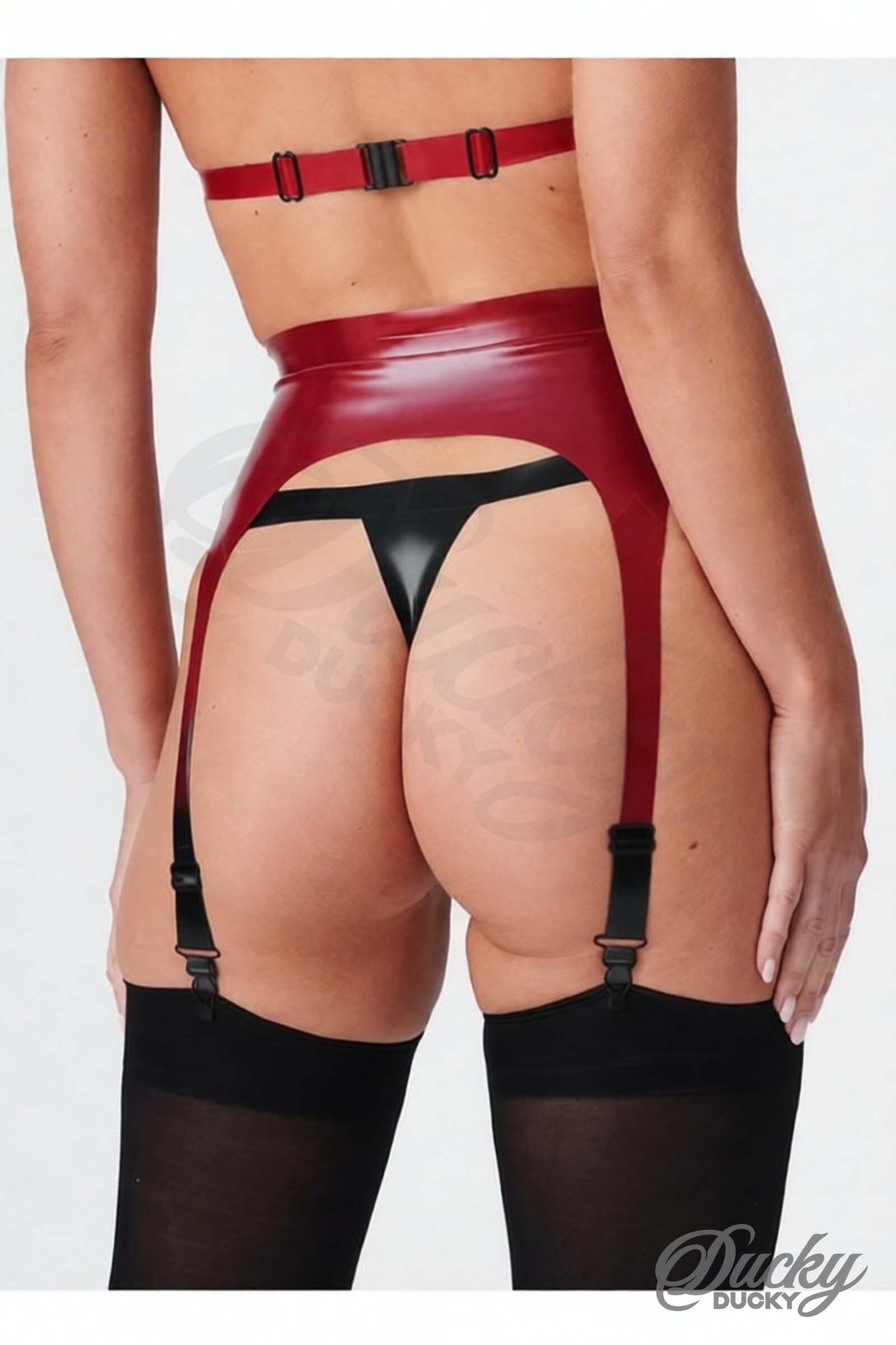 Rouge – porte-jarretelles latex bicolore