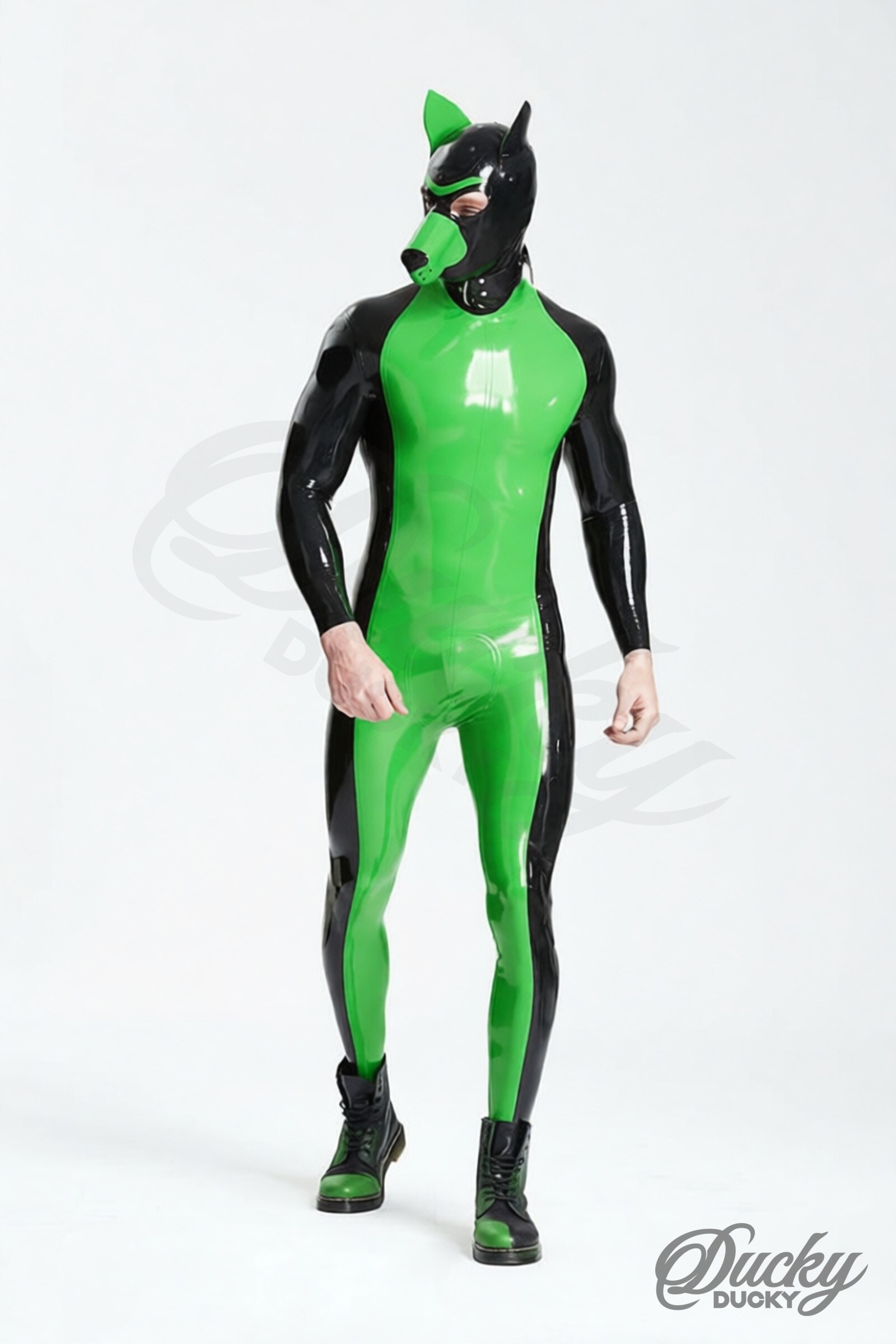 Rusty – tvåfärgad valpcatsuit i latex för herr