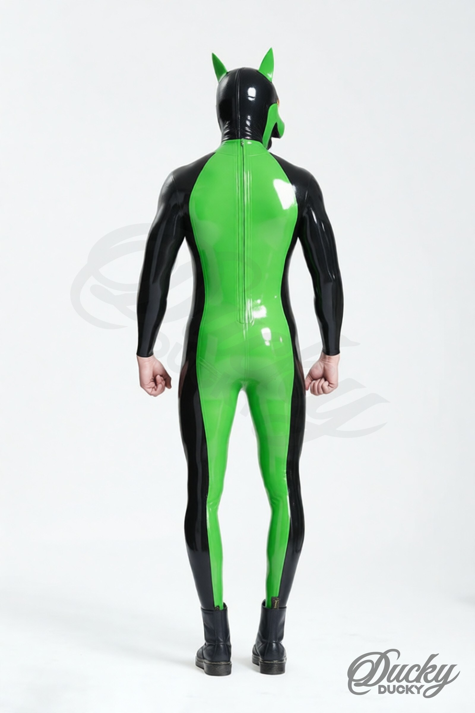 Rusty – tvåfärgad valpcatsuit i latex för herr