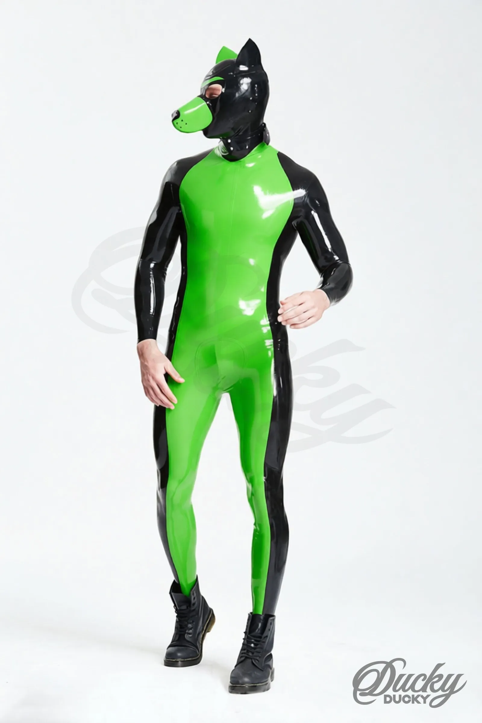Rusty – tvåfärgad valpcatsuit i latex för herr