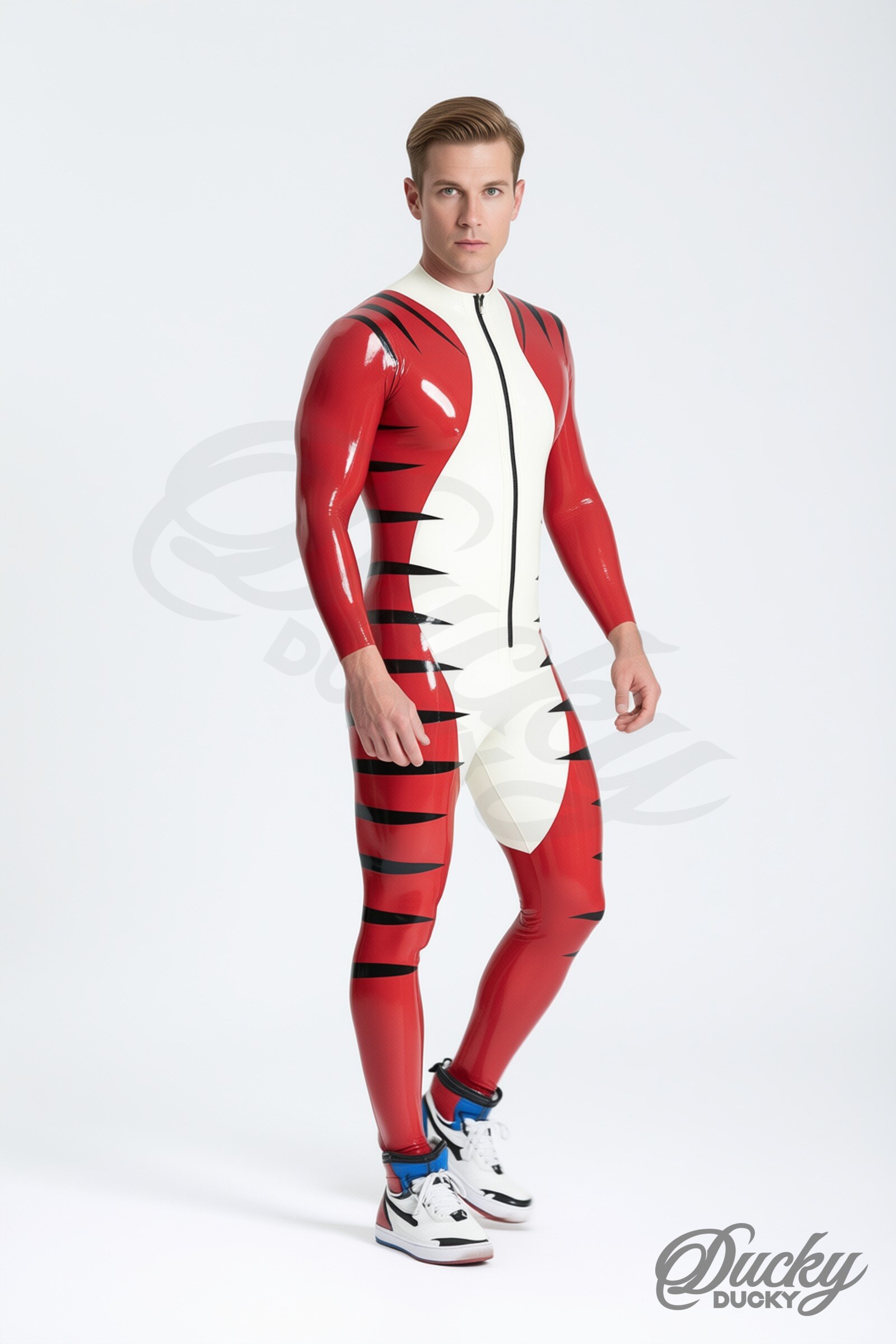 Sibérien – men’s snow tiger latex catsuit