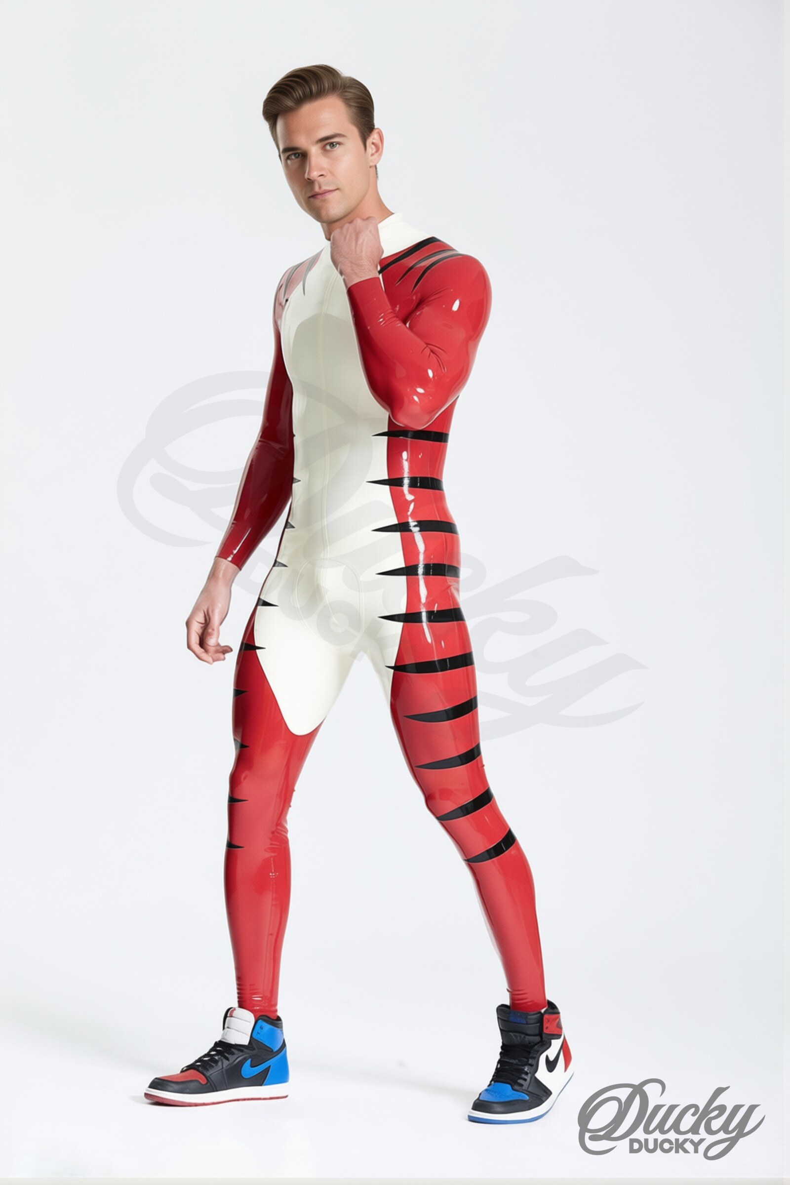 Sibérien – men’s snow tiger latex catsuit