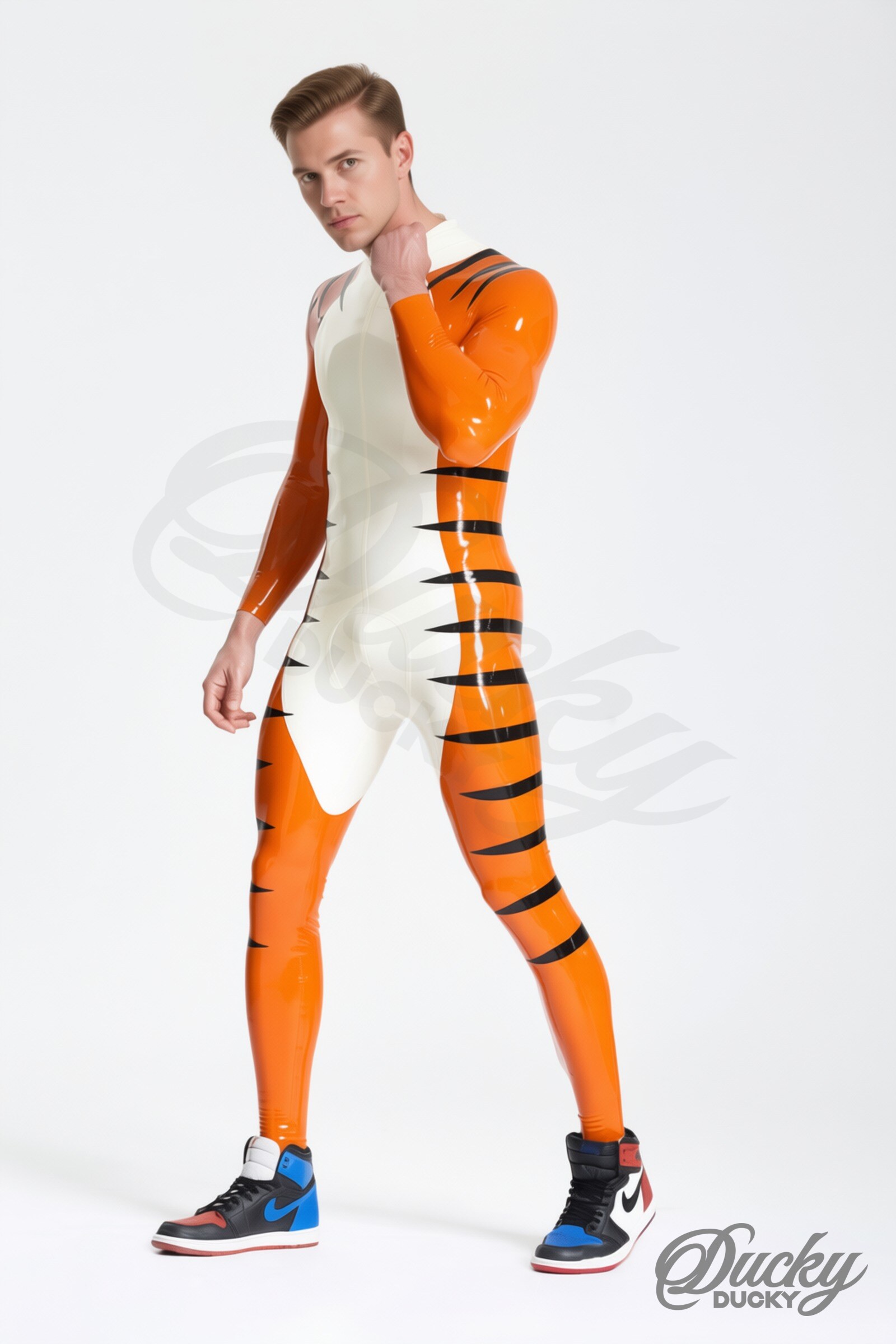 Sibérien – men’s snow tiger latex catsuit