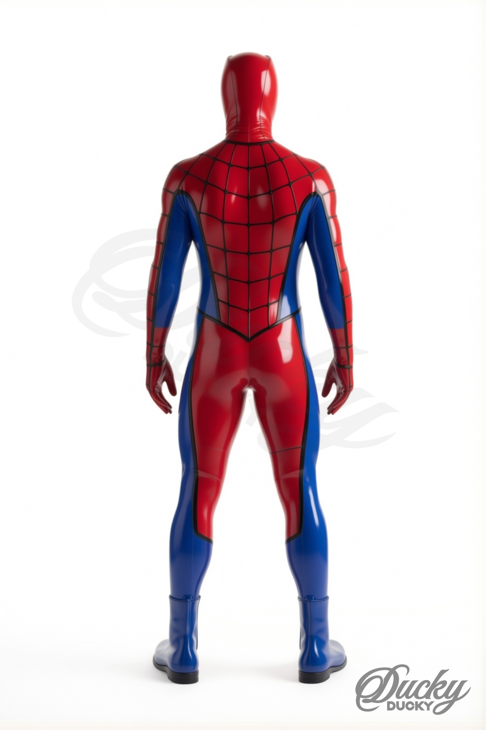 Tisseur – rød og blå latex-catsuit med spindelvevlinjer - Bilde 4