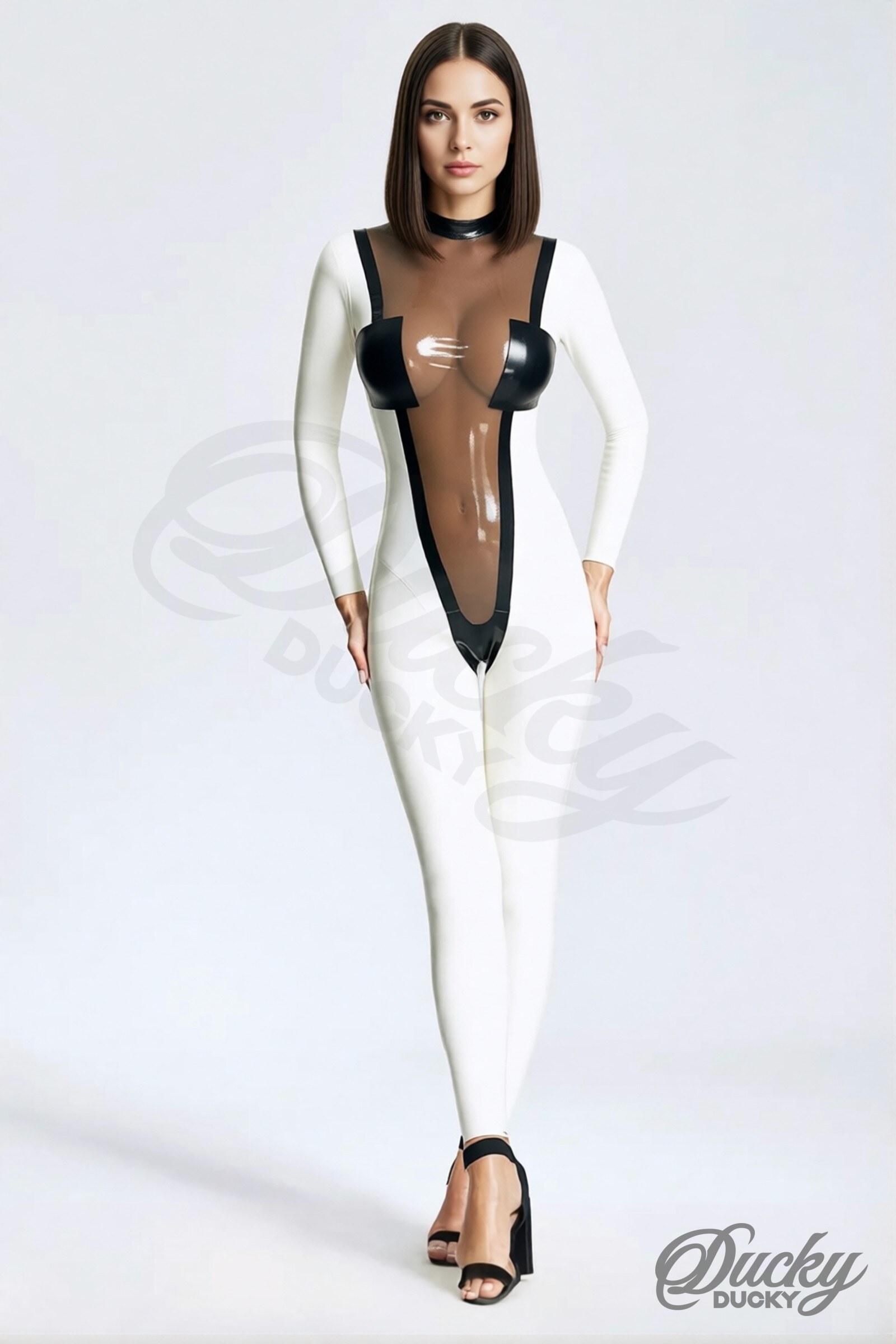 Vertigo – catsuit i latex med transparent V-panel