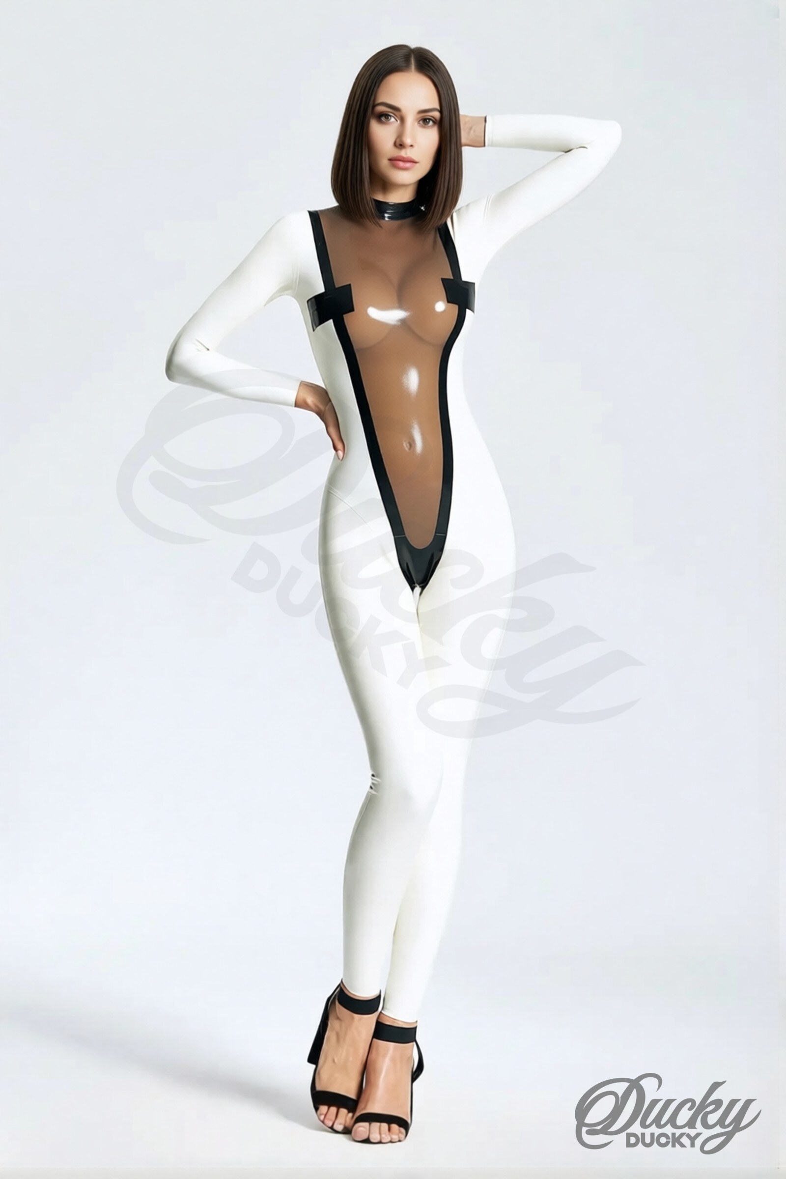 Vertigo – catsuit i latex med transparent V-panel