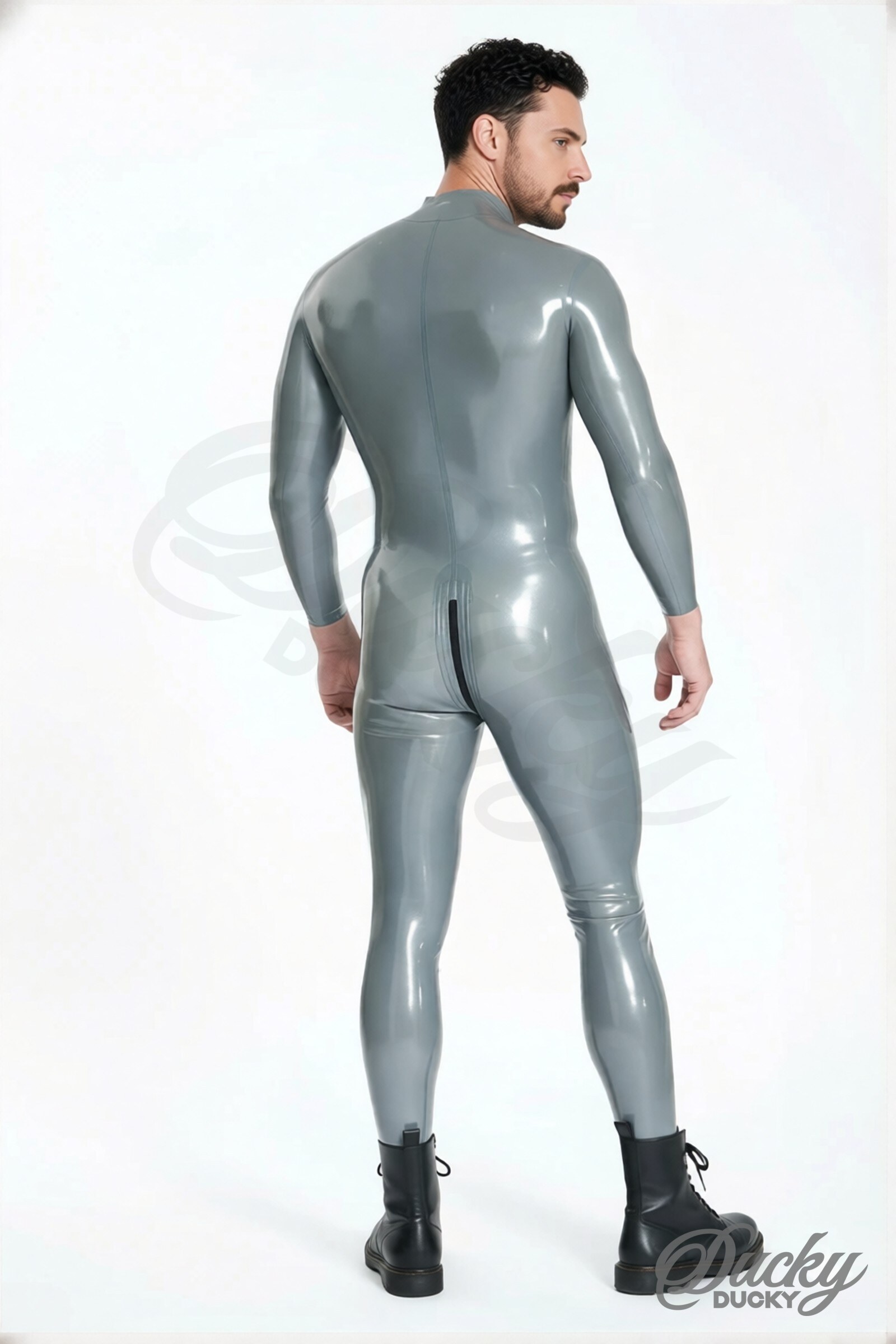 Zigzag – catsuit latex homme à double zip diagonal